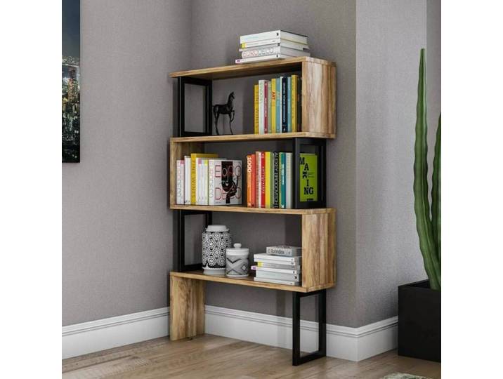 Dmora - Bibliothèque Haruto 80x22xh128 cm noyer Panneau effet bois et Métal