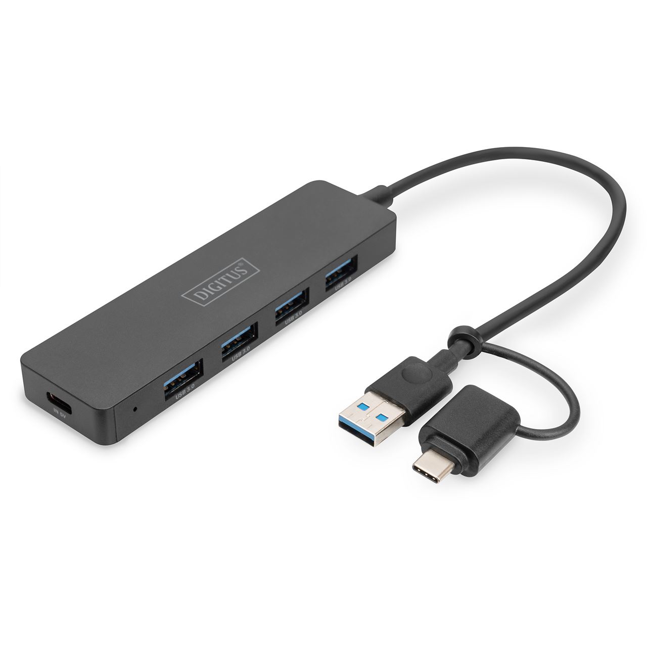 0.20m Digitus USB 3.0 Hub 4-Port Slim, USB-C Adapter Kabel