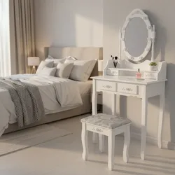 HOME DELUXE Schminktisch mit Spiegel und LED-Beleuchtung ROSY Weiß