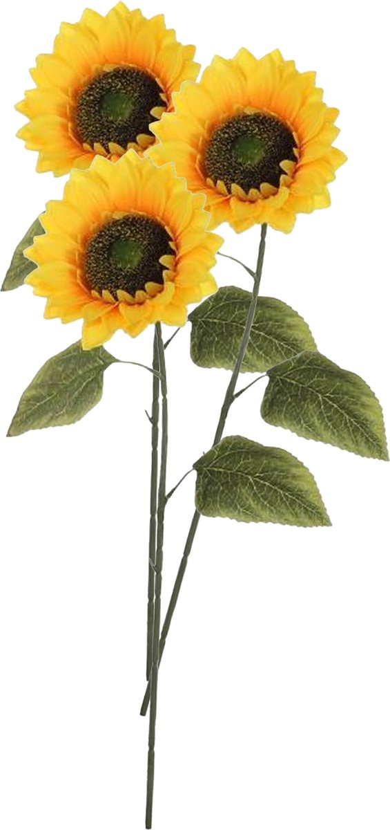 Mica Decorations Kunstbloem Zonnebloem tak, 3 stuks, Geel, 72 cm