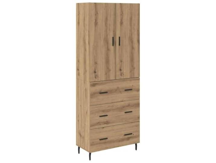 GHVBNMF Highboard 2 STK. Artisan-Eiche 69.5 x 34 x 180 cm Holzwerkstoff Vielseitiger Anrichteschrank für Wohnzimmer und Esszimmer mit 2 Glas-Türen, 3 Schubladen und stabilen Metallgriffen.