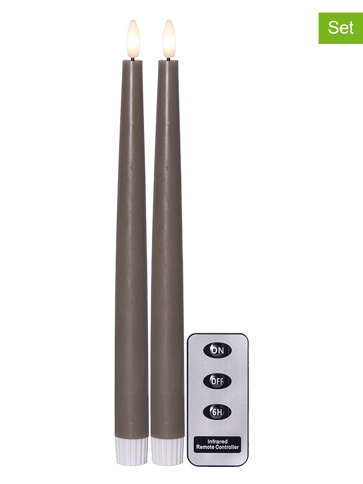 STAR Trading 2er-Set: LED-Kerzen "Flamme Slim" in Braun - (H)28,5 cm - onesize
