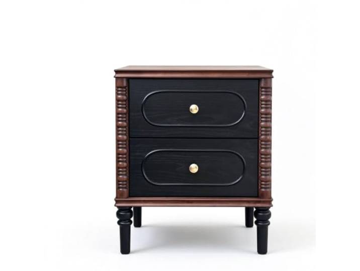 SilkRZlsss Nachttisch aus Massivholz, Landhausstil, 2 Schubladen Vintage-Nachttisch, Walnussoptik, goldene Griffe, Holzbeine fürs Schlafzimmer(Black,Single pack)