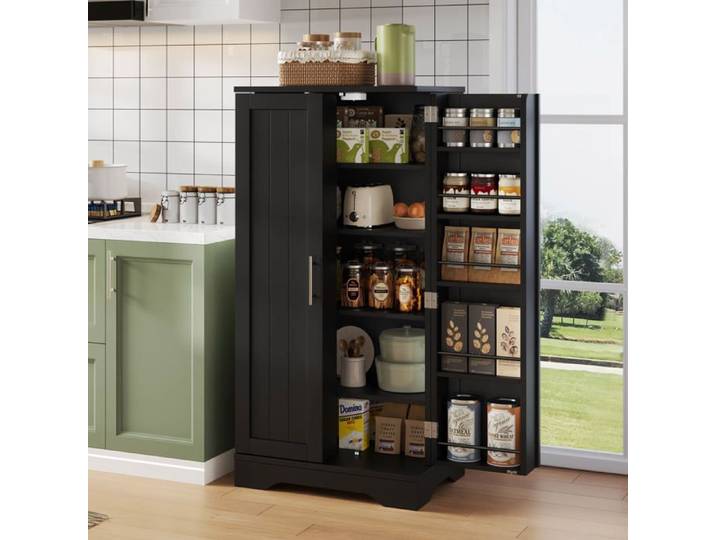 Armoire de cuisine - TRUXEN8 - 120x60x40 cm - LED à capteur - Étagères réglables - Noir