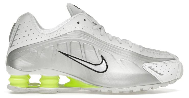 Nike Shox R4 White Metallic Silver Volt (Women's) - EU 44.5