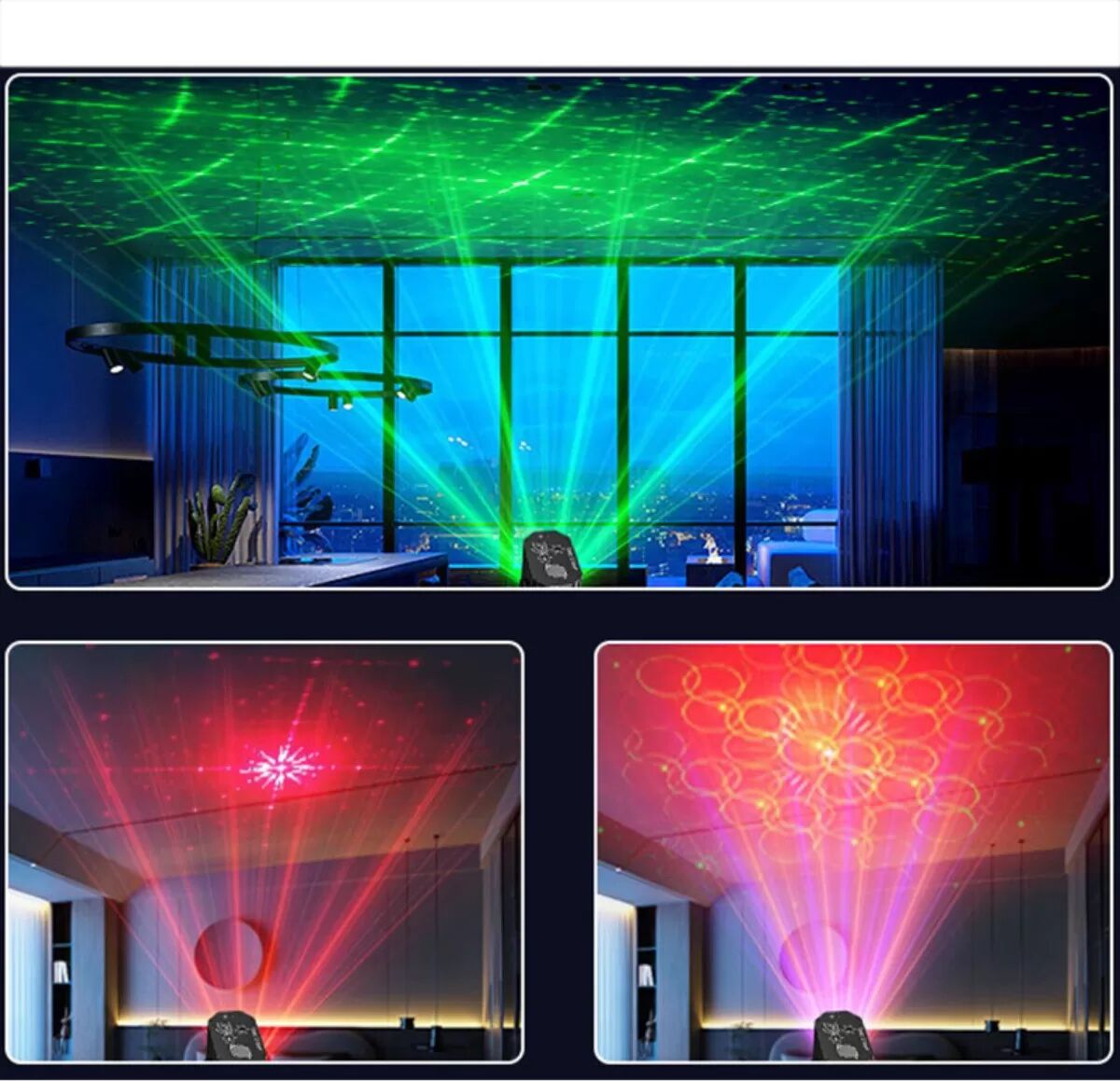 INF Mini lampe laser LED à brancher avec prise EU - RGB double faisceau, 16 motifs, télécommande