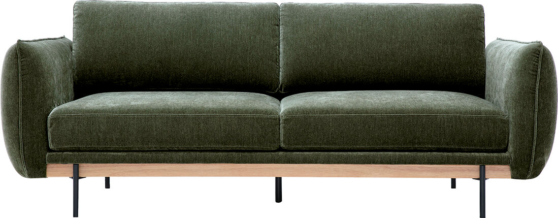 Miliboo 3-Sitzer-Designsofa aus Stoff in samtiger Optik, khakigrün und schwarzem Metall TODD