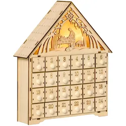 ADVENTSKALENDER Weihnachtskalender 24 Schubladen mit LED-Lichtern MDF Naturholz
