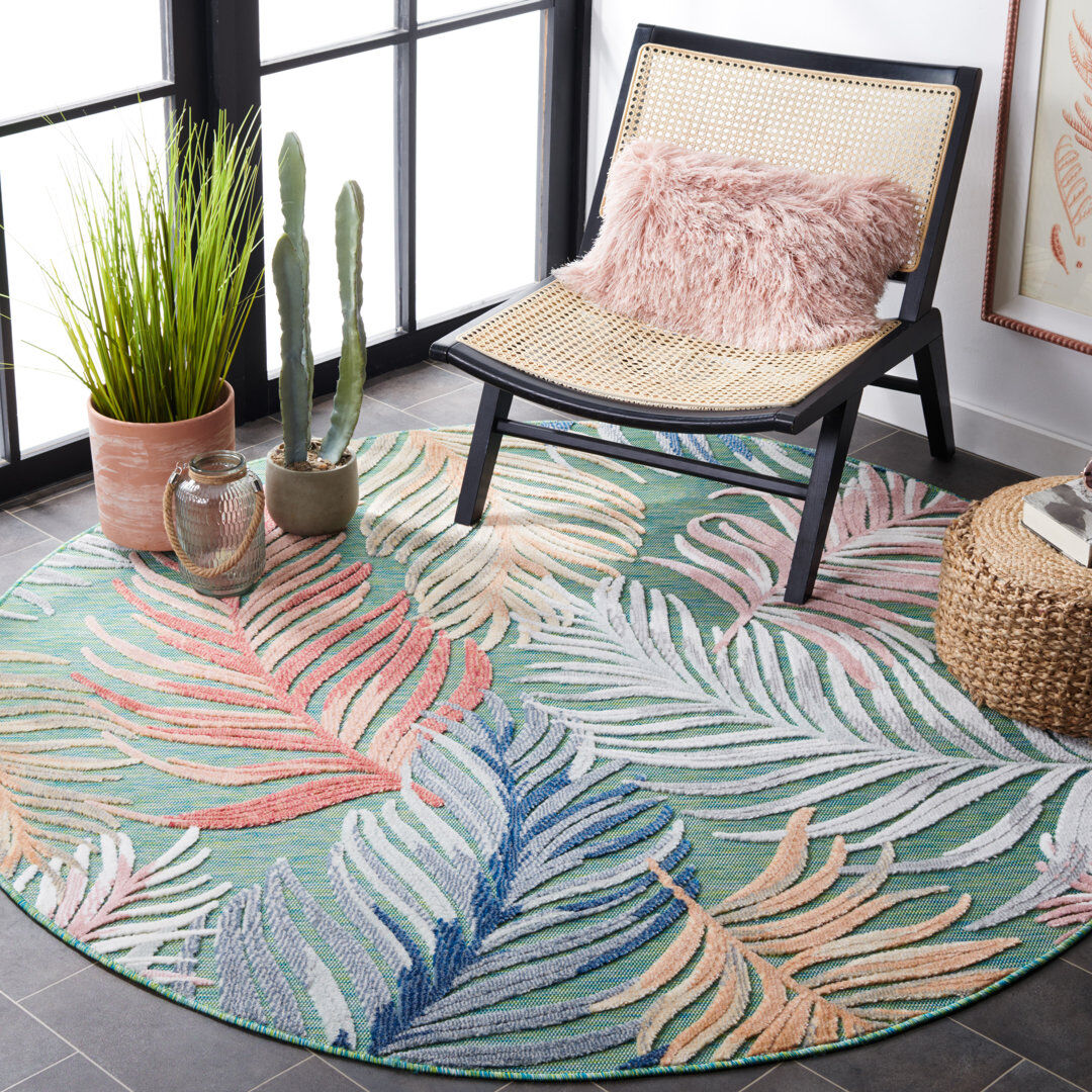 Bay Isle Home Floral Indoor / Outdoor Area Rug Green / Rust Round 497 cm