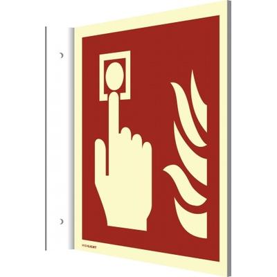 Dreifke® Fahnenschild Brandmelder ISO 7010, Alu, nachleucht., 160-mcd, 148x148 mm