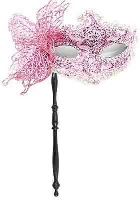 Uplifted Finds Venetian Half Face Masquerade Mask With Holding Stick pink