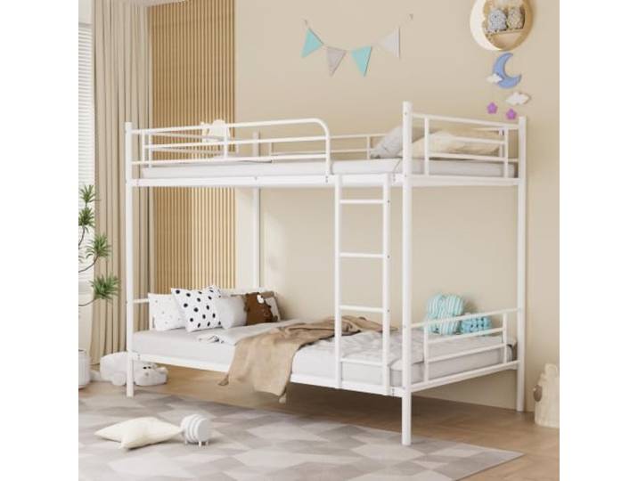 Bellemave Etagenbett 90×190 cm Weiß, Metall‑Bettgestell mit Lattenrost Metallbett mit metallischer Leiter & hohem Seitengitter, zuverlässige Absturzsicherung für Schlafzimmer, ohne Matratze