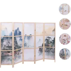 Paravent HWC-O70, Trennwand Sichtschutz Raumtrennung Naturmotive Holz MVG Polyethylen 170x227cm ~ Berge