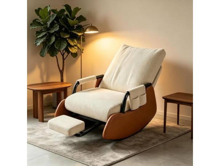 kumamart Lounge Schaukelstuhl – mit Breiter 60cm Sitzfläche Bequemer Schaukelsessel mit 60cm breiter Sitzfläche und platzsparender Beinauflage fürs Wohnzimmer.