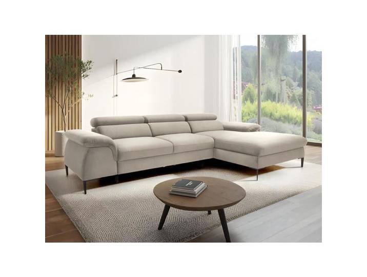 Canapé d'angle droit convertible droit en velours beige SEPINA