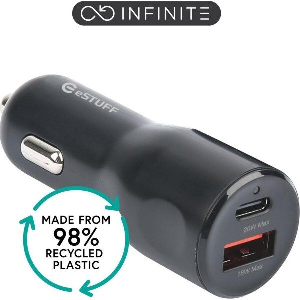 Estuff Infinite Biloplader 38w Med Usb-C Og Usb-A