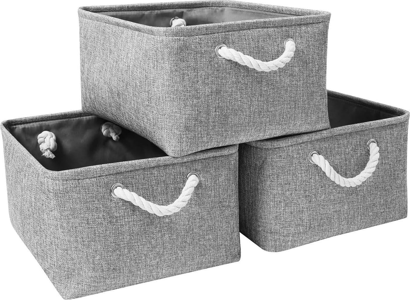 3-delige opvouwbare opbergboxen met handvatten, grijs, textiel