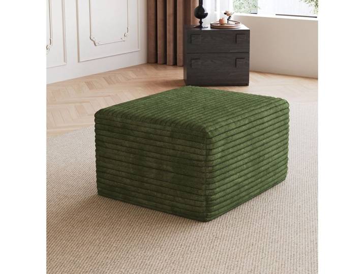 ROVRYN Pouf ottoman vert en velours côtelé garni de mousse 65 x 60 x 38 cm