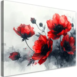 BILD auf Leinwand, Rote Blumen in einer ausdrucksstarken malerischen Komposition