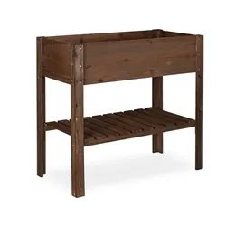 Relaxdays Hochbeet Holz, Ablagefach, Pflanzkasten Balkon, Terrasse, Garten, Kräuterbeet, HBT 80x88x43,5cm, dunkelbraun