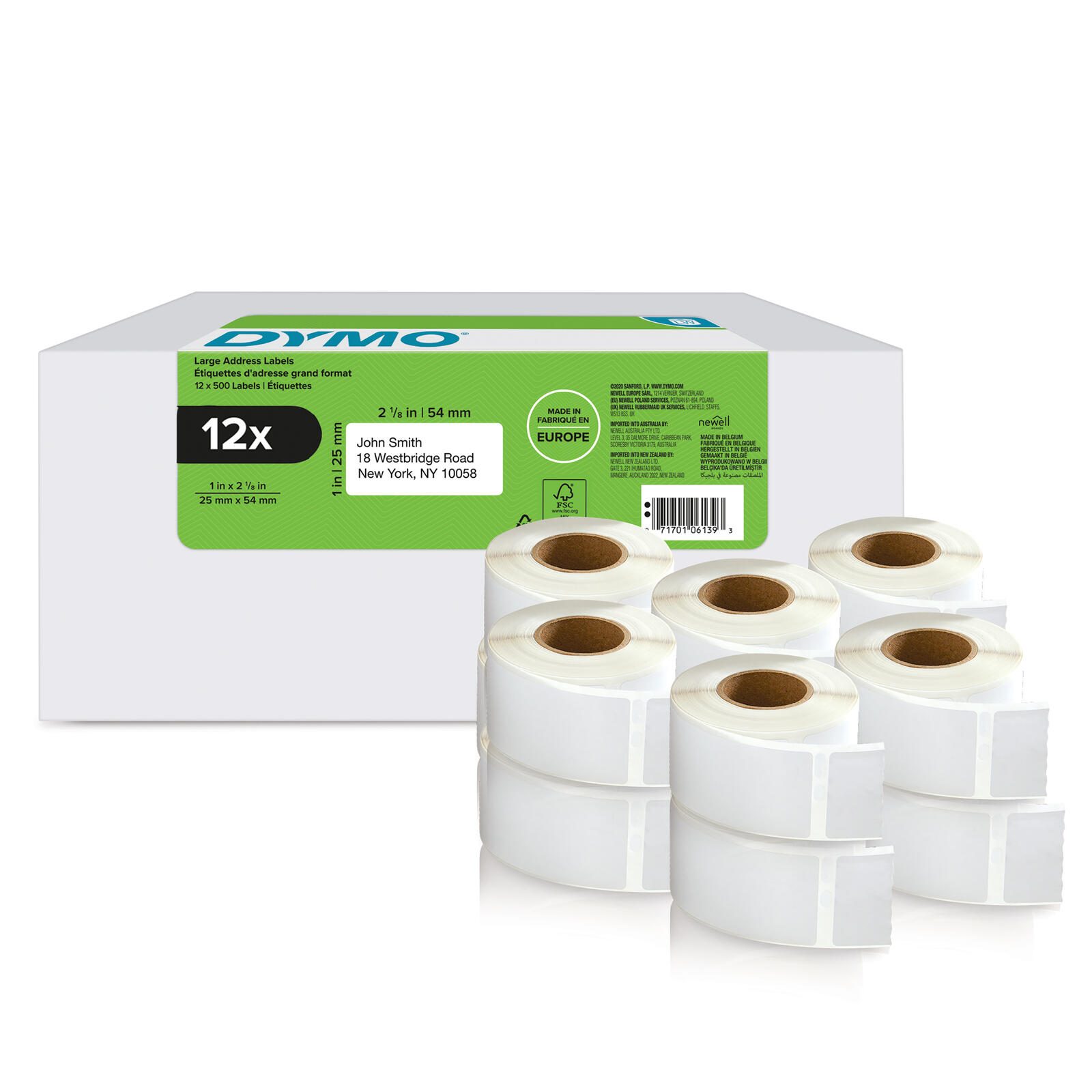 DYMO® Original Etikett für LabelWriter™, Vorteilspack, Rücksendung - weiss - permanent haftend, 12 x 500 Etiketten 2177563