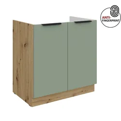 Küchen Spülenschrank 80 Küche ARIA Aquamarin matt Anti Fingerprint Küchenzeile