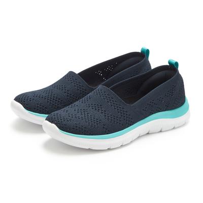 Slipper LASCANA "Ballerina, Sneaker, Freizeitschuh, Slip-On-Sneaker", Damen, Gr. 36, blau (navy, türkis), Obermaterial: 100% Textilmaterial. Decksohle: 100% Textilmaterial. Futter: 100% Textilmaterial. Laufsohle: 100% Synthetik, kontrastfarbene...