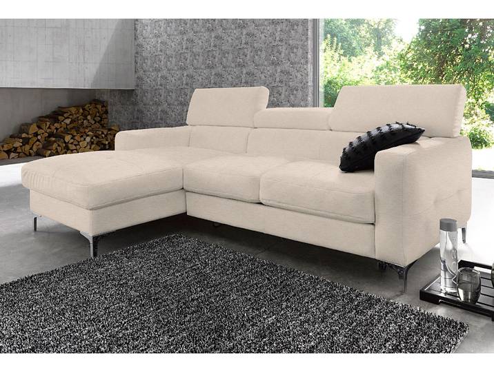 Ecksofa, Microfaser PRIMABELLE, Beige 226×105 cm, Mit Bettfunktion & Kopfteilverstellung, Cotta