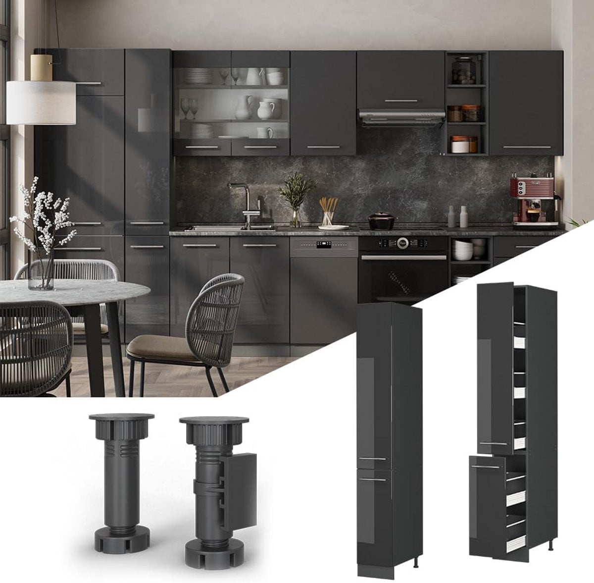 Keuken onderkast hoogglans antraciet 30 cm - Modulair Systeem