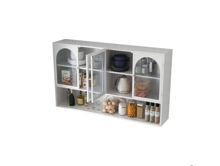 Vitrine murale - SOGEU - 120 x 23 x 70 cm - 4 portes vitrées - verre de sécurité - structure métal