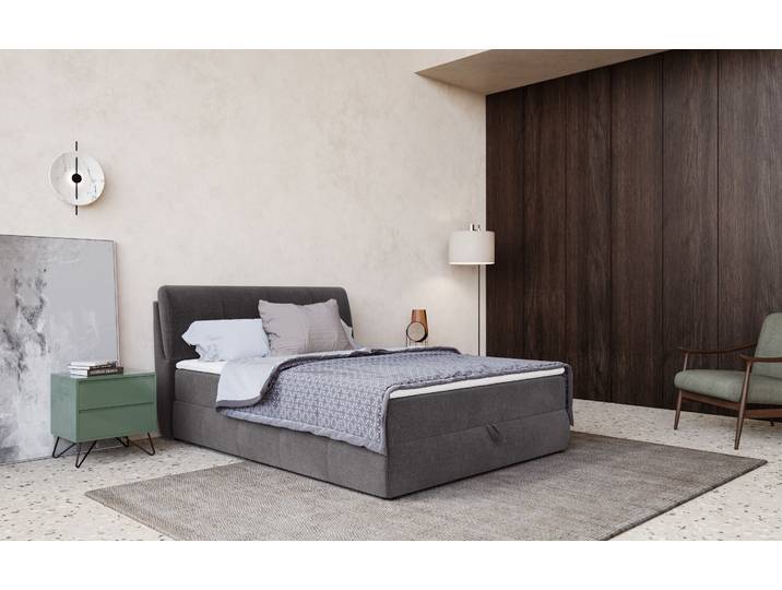 Boxbett, 100% Polyester, Grau, 145×213 cm, Mit Topper & Bettkasten, Cotta Cooper