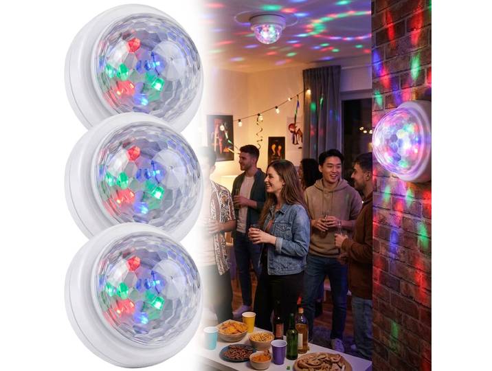 3er-Set Mini LED-Disco Licht mit Soundsensor, weiss