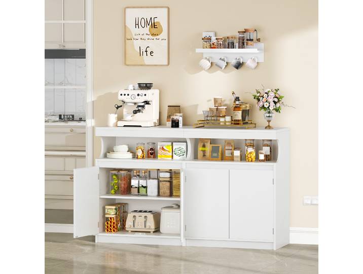 Buffet, armoire de cuisine à 2 portes, meuble de rangement avec espace ouvert, étagères réglables, cuisine, salon