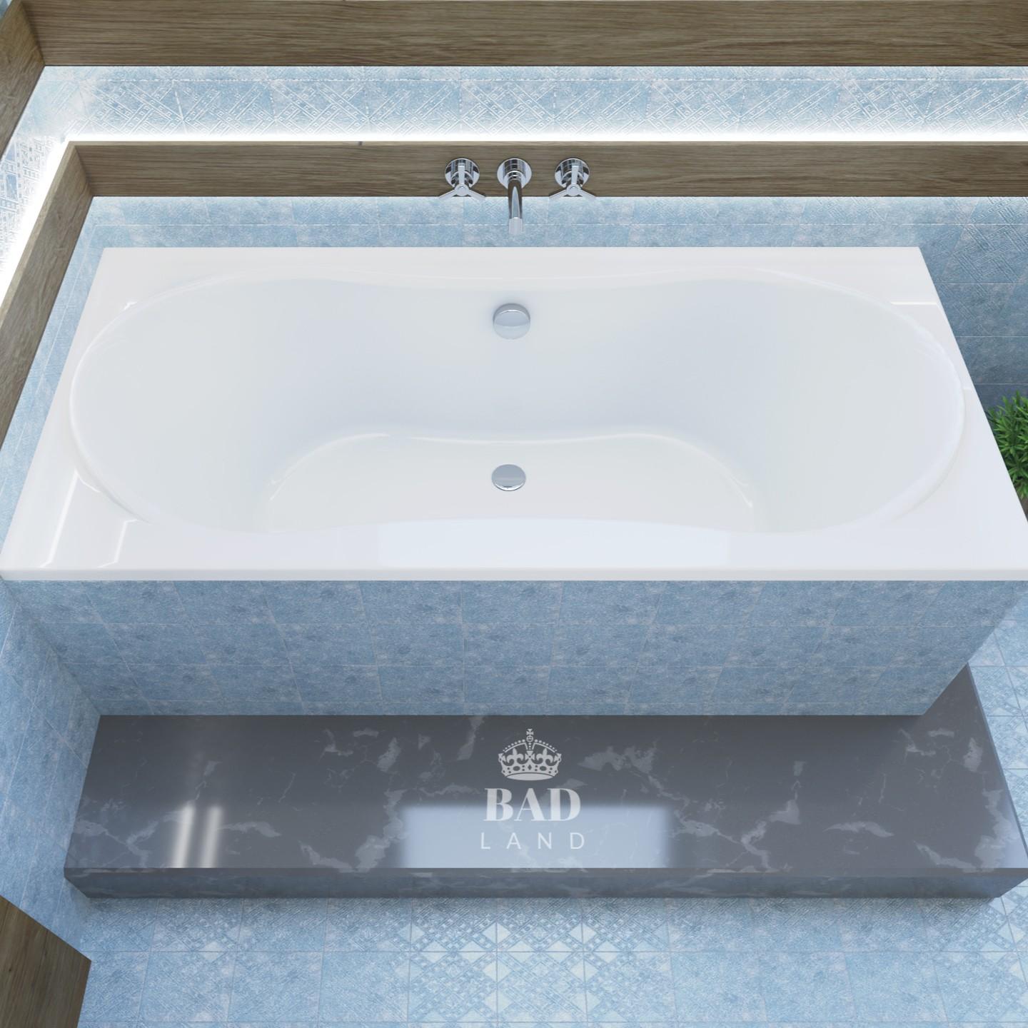 BADLAND Badewanne Rechteck Long 180x80 mit Ablaufgarnitur, Füßen und Wannenträger GRATIS
