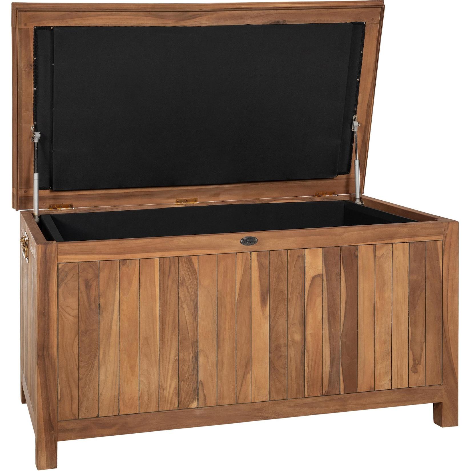 CLP Auflagenbox aus Teakholz mit Gasdruckfeder-Deckel und großem Stauraum Novena, robuste Gartenbox für Kissen und Gartenaccessoires