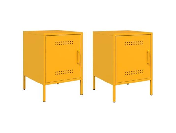 GHVBNMF Nachttisch 2er Set Senfgelb 36x39x50,5 cm Stahl Beistelltisch Industrieller Schubladenschrank aus robustem Metall für Schlafzimmer, Wohnzimmer und Büro mit Wandhalterung.