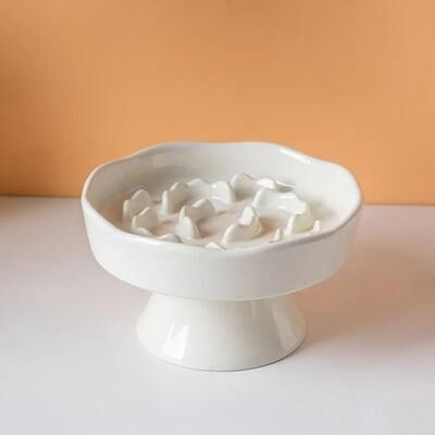 Uplift Essentials Elevated Ceramic Slow Feeding Cat Bowl white