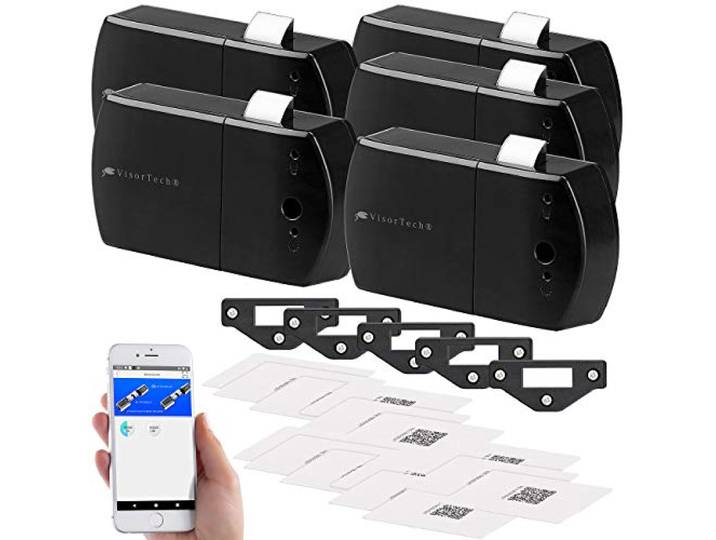VisorTech Kommode mit Schloss: 5er-Set Schubladen- & Schranktüren-Schloss mit RFID-Schlüssel, BT, App (Kommode mit Schlüssel, Schrank, Safe)