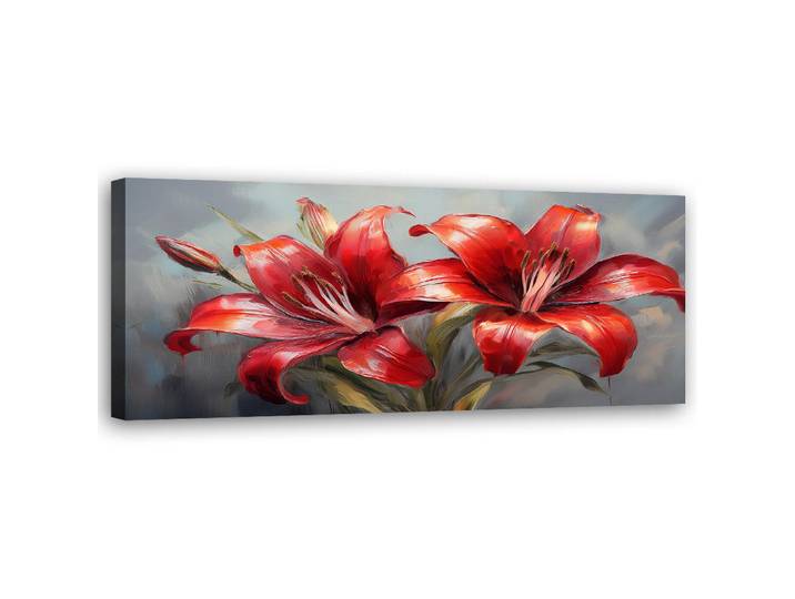 Feeby Wandbild rote lilien blumen pflanzen natur, Rot, Floral, Rechteckig, 90x30 cm, Bilder & Rahmen, Bilder, Leinwandbilder