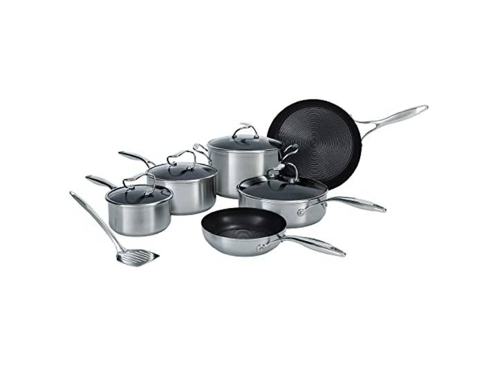 Circulon SteelShield Edelstahl Topfset Induktion 6-Teilig mit Bratpfanne, Sauteuse & Bonus Pfannenwender - Töpfe Set - Edelstahl - Spülmaschinenfest - Stay-Cool-Griffe und Glasdeckel