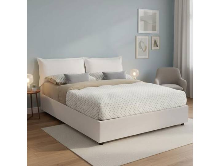 Talamo Italia - Lit double Michela\, Lit coffre avec revêtement en éco-cuir\, avec matelas 140x190 cm inclus\, 100% Made in Italy\, Blanc