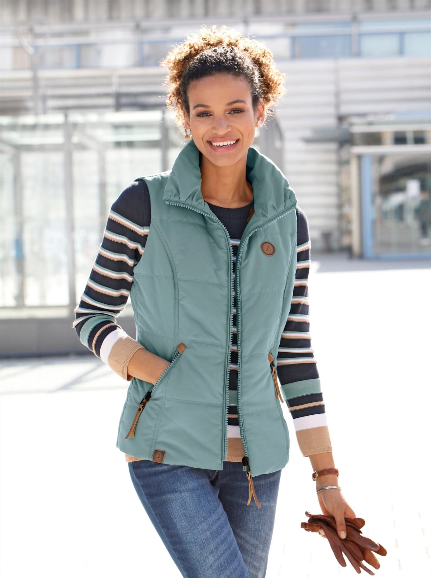 Steppweste CASUAL LOOKS, Damen, Gr. 44, grün (jade), 100% Polyester, unifarben, Westen Steppweste jade 44