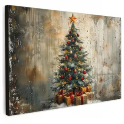LEINWANDBILD Weihnachtsbaum - Vintage - Weihnachten - Geschenk Gemälde 60x40 cm