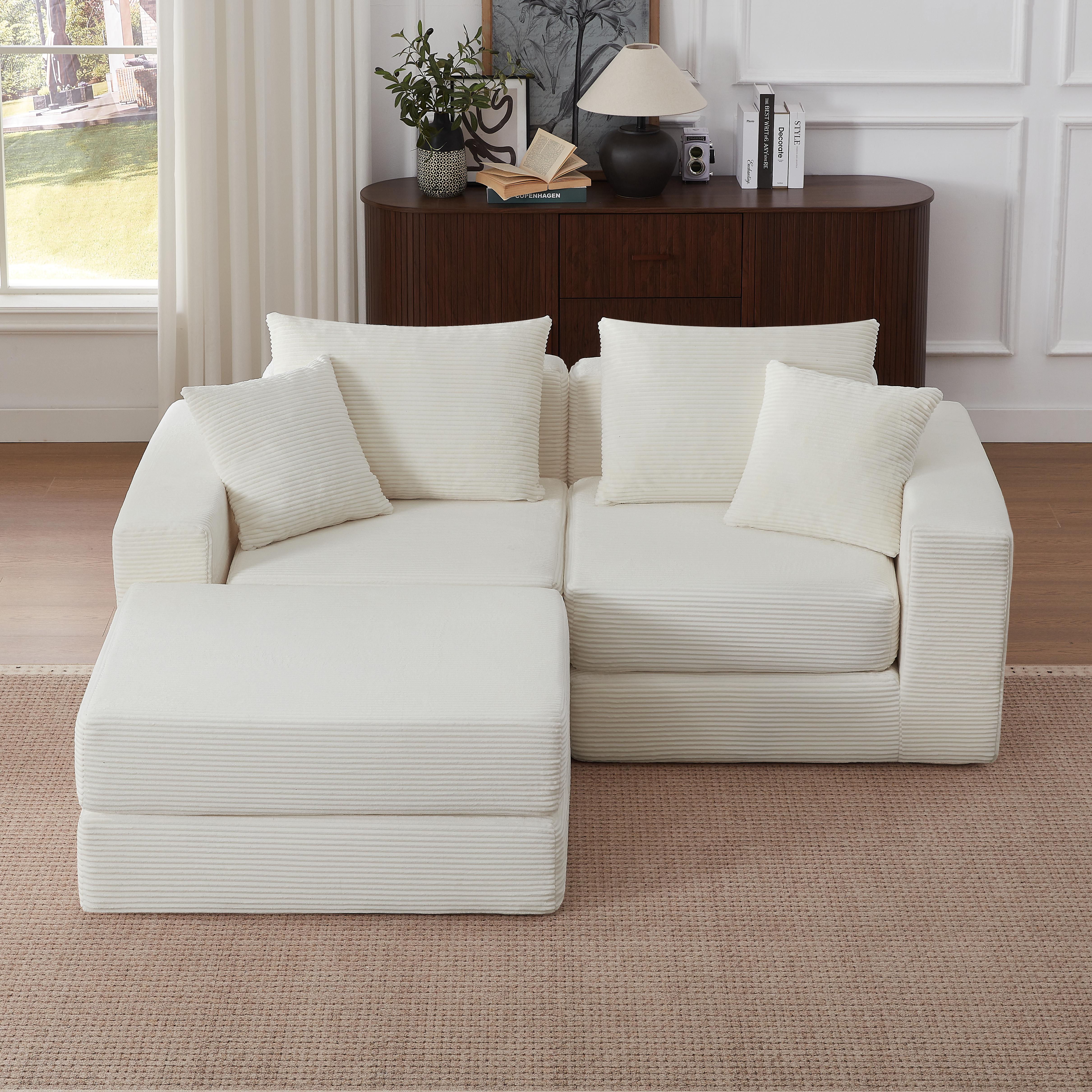 Modulsofa mit Gästebett-Funktion, flexibel als Doppelsofa, Tripelsofa oder L-Form, Cordbezug, übergroße Armlehnen, Anti-Rutsch-Basis, kompaktes Cloud Sofa