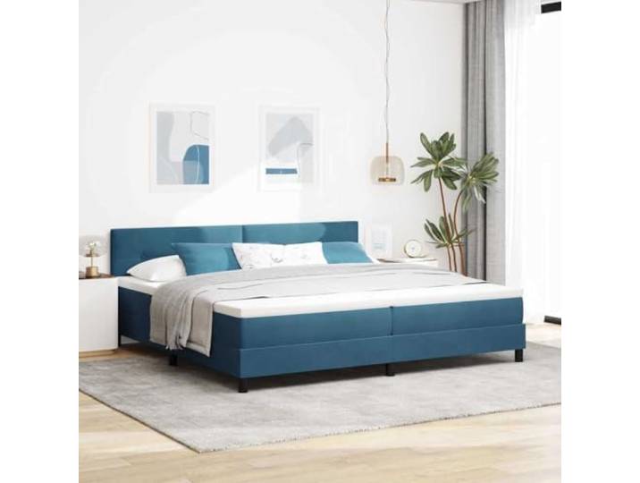 Samt LED Beleuchtung Schlafzimmer Boxspringbett Dunkelblau 200 x 200 cm LED Boxspringbett mit Matratze Dunkelblau 200x200 cm Samt Bett mit RGB LED Beleuchtung verstellbarem Kopfteil und