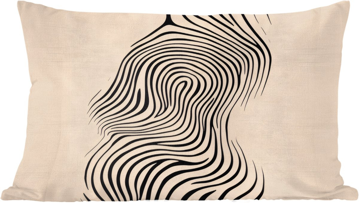 PillowMonkey Sierkussen met Abstract Lijnen en Golvend Patroon - Zwart - 50 x 30 cm