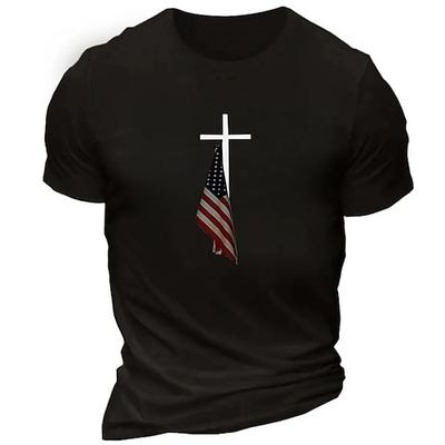 Männer Patriotic Christian Cross American Flag Grafik Kurzarm T-Shirt
