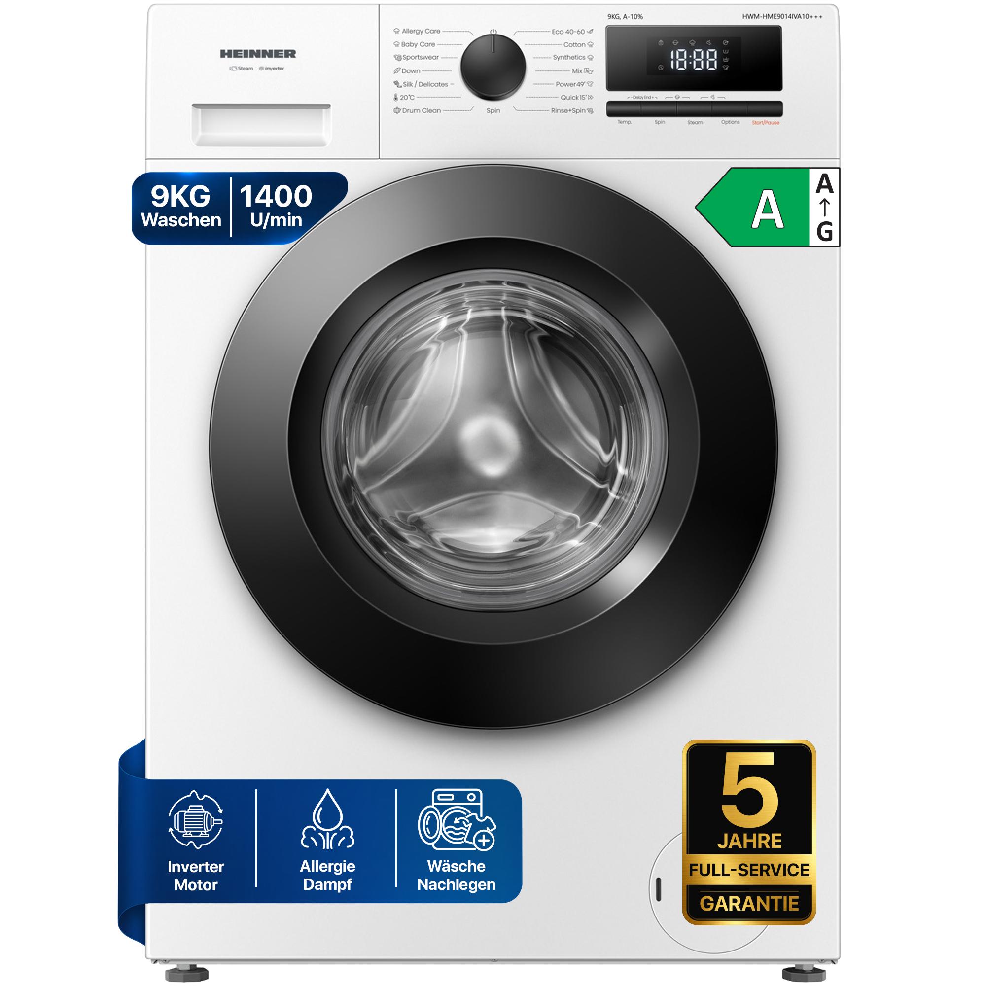 Heinner HWM-HME9014IVA10+++, Frontlader, 9 kg, B, 74 dB, 1400 RPM, A