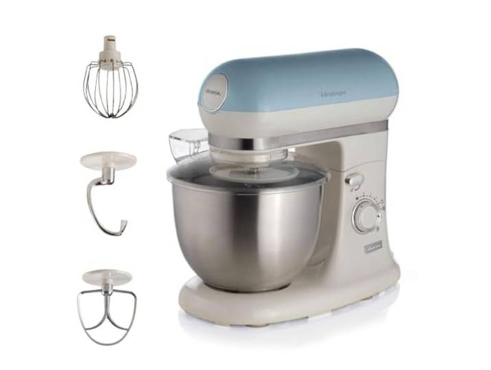 Ariete Vintage 1588 Knetmaschine, Retro Planeten-Rührwerk für Brot-, Pizza-, Kuchen- & Gebäck-Teig, Knethaken, Schneebesen, 5,5 L Fassungsvermögen, 7 Geschwindigkeiten + Pulse-Funktion, 1200W, Blau