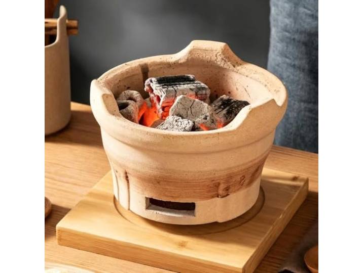 Keramik-Grillofen für den Außenbereich, Camping-Tonofen Japanischer Holzkohle-Tischgrill (Wasserofen), kleiner tragbarer Tonofen, Zubehör für das Kochen im Freien(25.5cm)